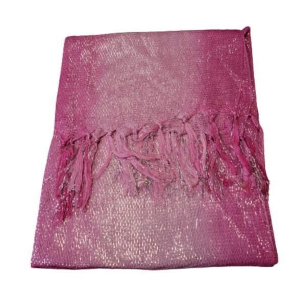 Pink Scarf Sequin Scarf Long Rectangular Tassel Scarf Shawl- NEW - Picture 9 of 11